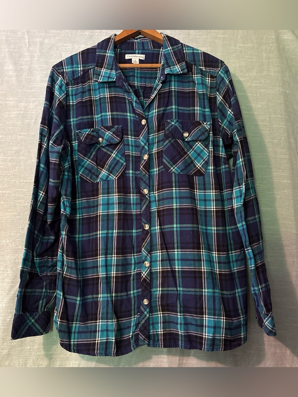 Croft & Barrow Flannel Shirt Button Up Long Sleeve Blue Plaid Women’s Sz L